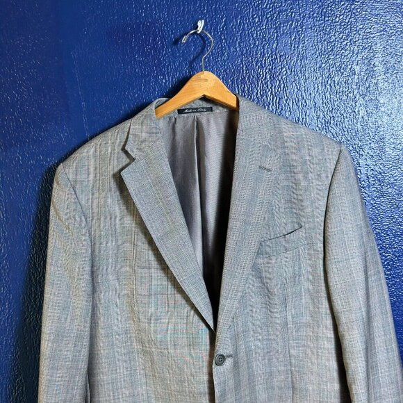 Giorgio Cavalli Men’s 46R Beige Windowpane Wool DBL Vent Blazer Italy Office - Picture 2 of 14
